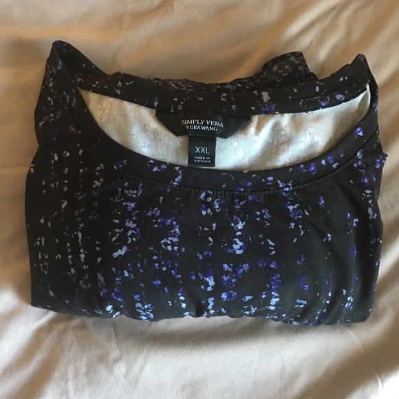 Simply Vera Plus Women’s Black & Purple Mixed Pattern Layered Ruffled Blouse - Picture 10 of 13